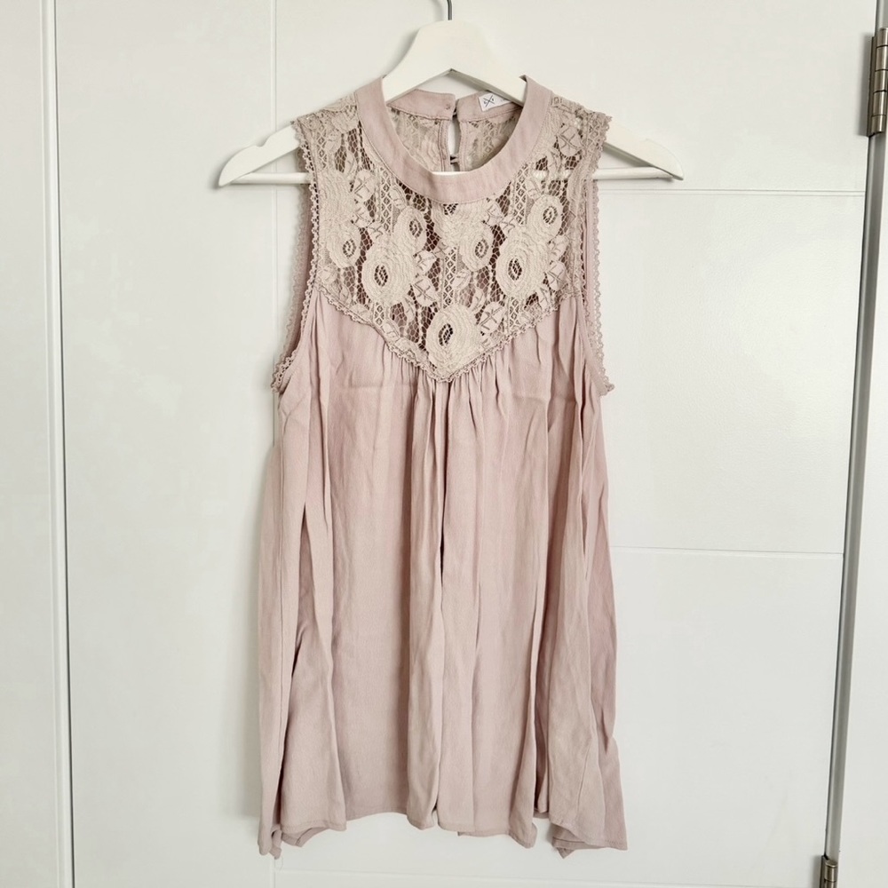 Gentle Fawn Pale Pink Sleeveless Top with Lace Detail